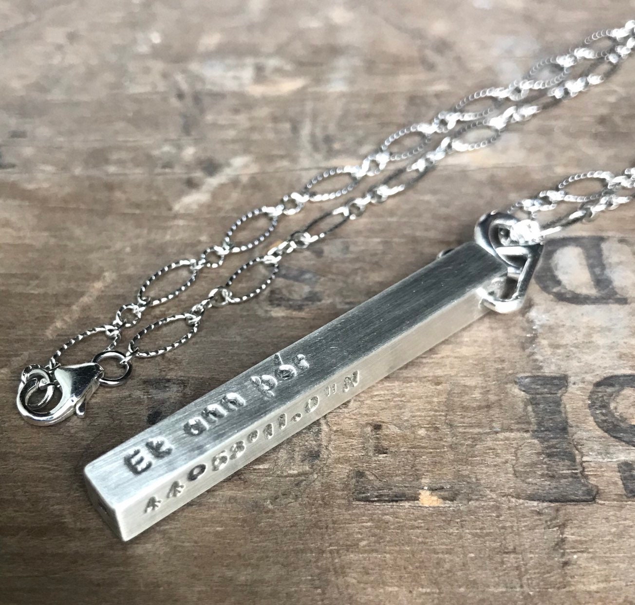 Men's Personalized Necklace Sterling Silver SOLID Bar Necklace 4 Sided