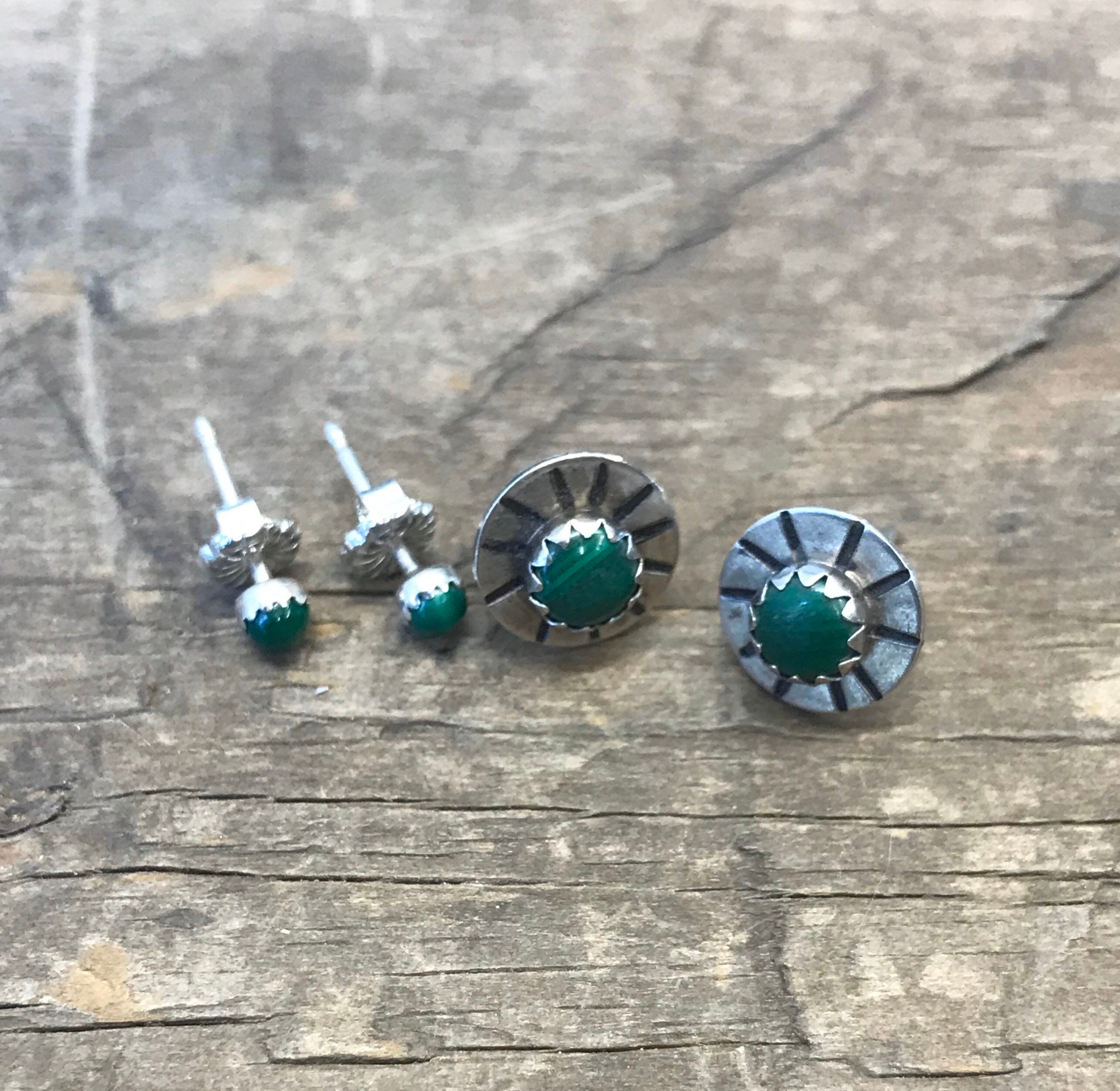 Malachite handmade silver earring studs green earrings