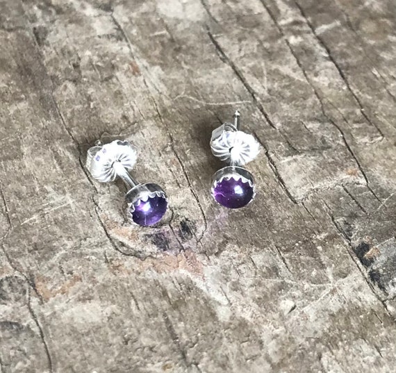 Purple Amethyst Stud Earrings Sterling Silver Purple Gemstone Stud Earrings || Sterling purple Amethyst February Birthstone Studs ||