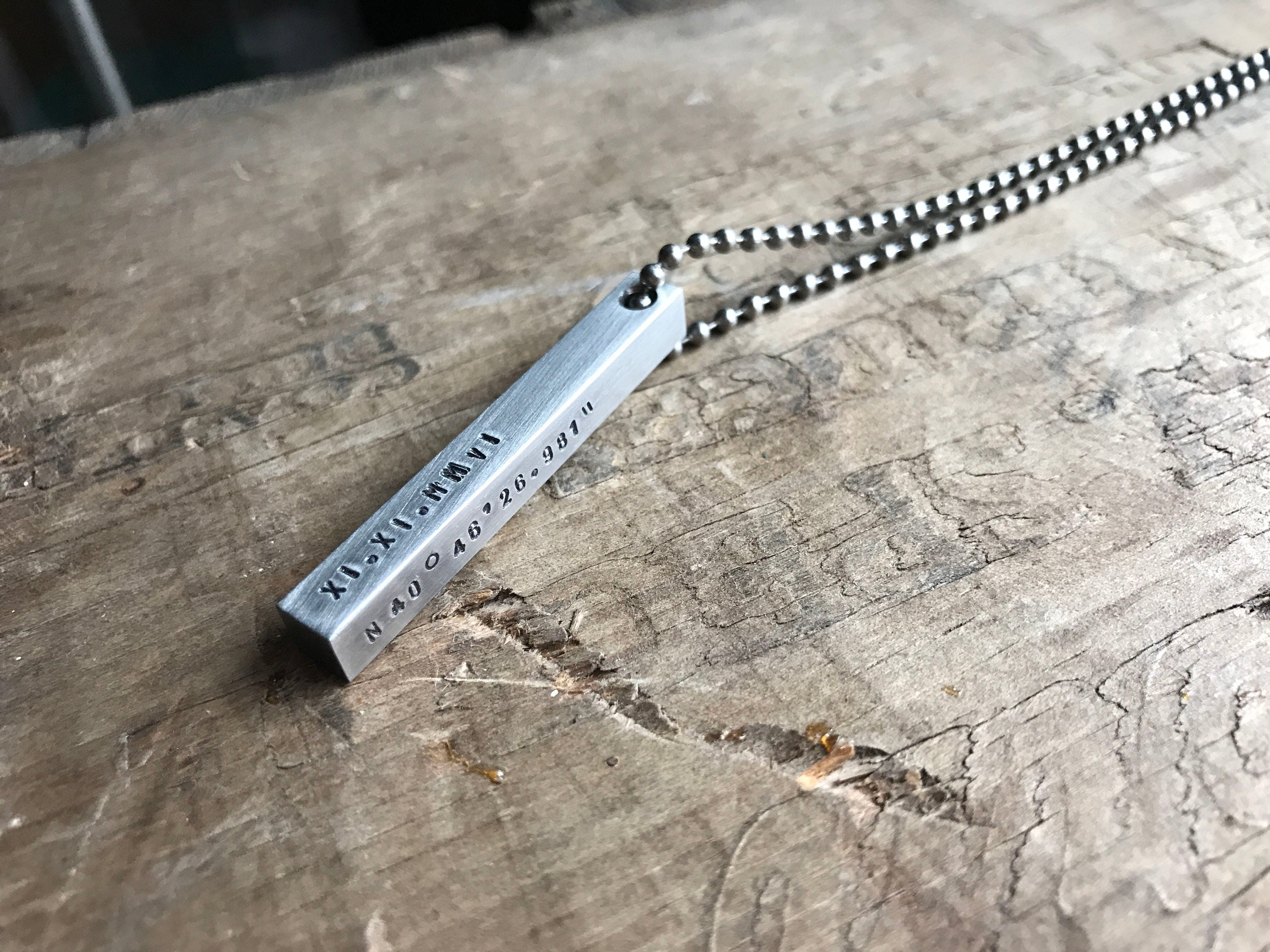 Mens Personalized Necklace Stainless Steel Bar Necklace 4 Etsy