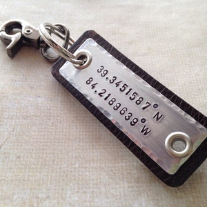 Boyfriend Gift Men's Leather Keychain Personalized GPS Coordinates Longitude Latitude Hipster Personalized Gift