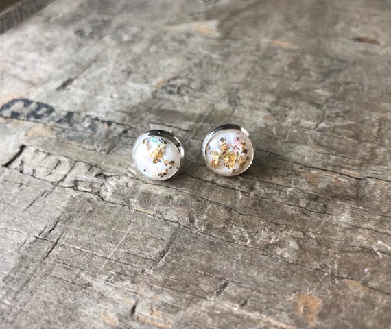 Sparkly Gold Foil Studs set in solid sterling silver 10mm Earrings