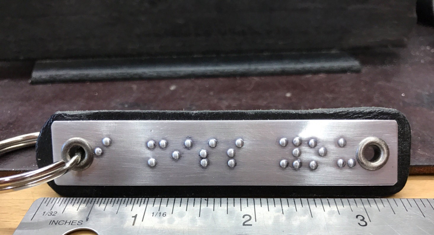Custom Braille Gift keychain Personalized Leather keyfob Custom Braille