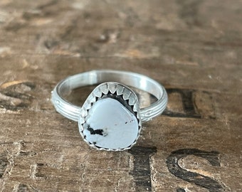 White Buffalo Turquoise ring size US 7.5 sterling silver ring OOAK