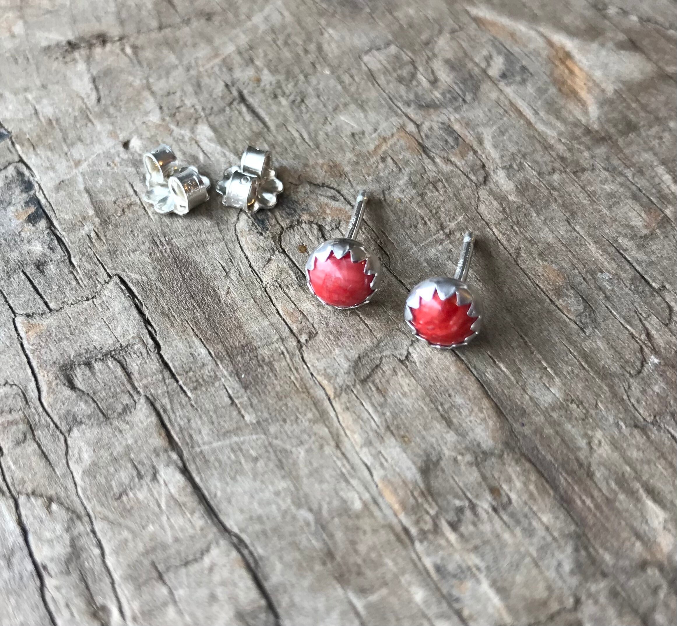 Red Spiny oyster Earrings Sterling Silver Gemstone Stud Earrings
