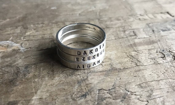 Mom Rings Set of FOUR 4 Mom Rings Personalized Mom Rings Womens Sterling Silver Childrens Names Ring Stacking Skinny Rings Kids Names