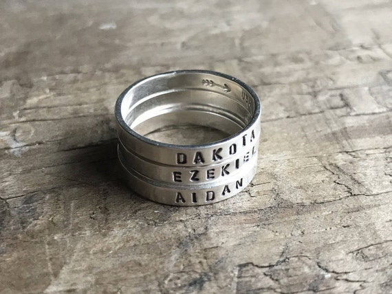 Personalized Mom Ring Womens Sterling Silver Childrens Names Ring Stacking Skinny Rings Kids Names