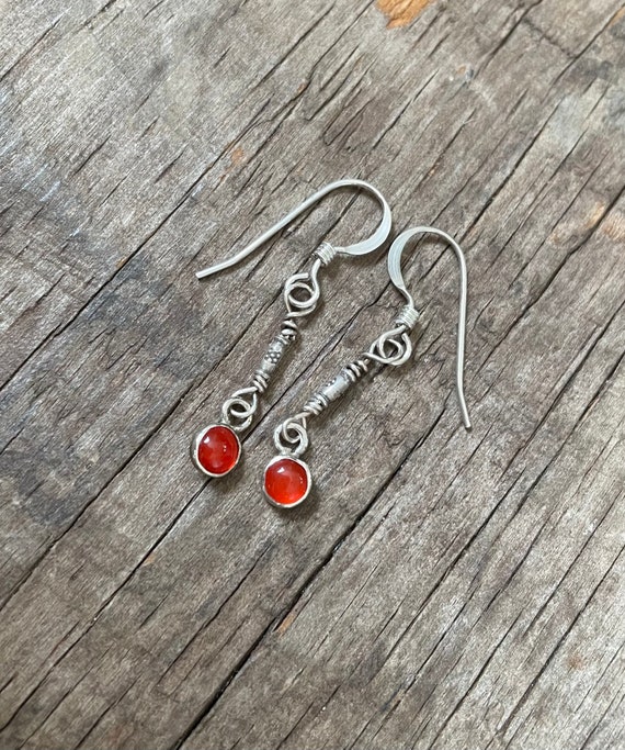 Sterling silver carnelian dangle earrings lightweight earrings valentines earrings