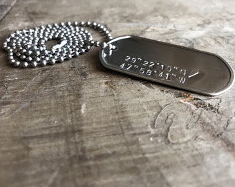 GPS Dog Tag Personalized Men's Coordinates Necklace Longitude Latitude Custom GPS Coordinates Dog Tag Necklace