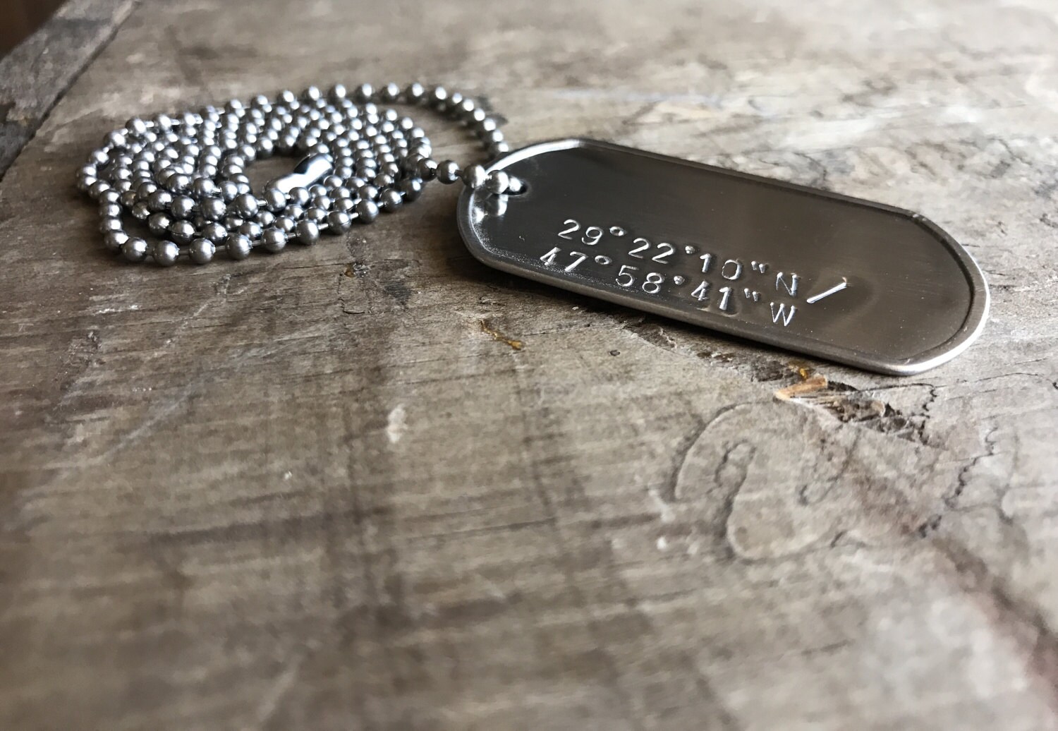 GPS Dog Tag Personalized Men's Coordinates Necklace Longitude Latitude