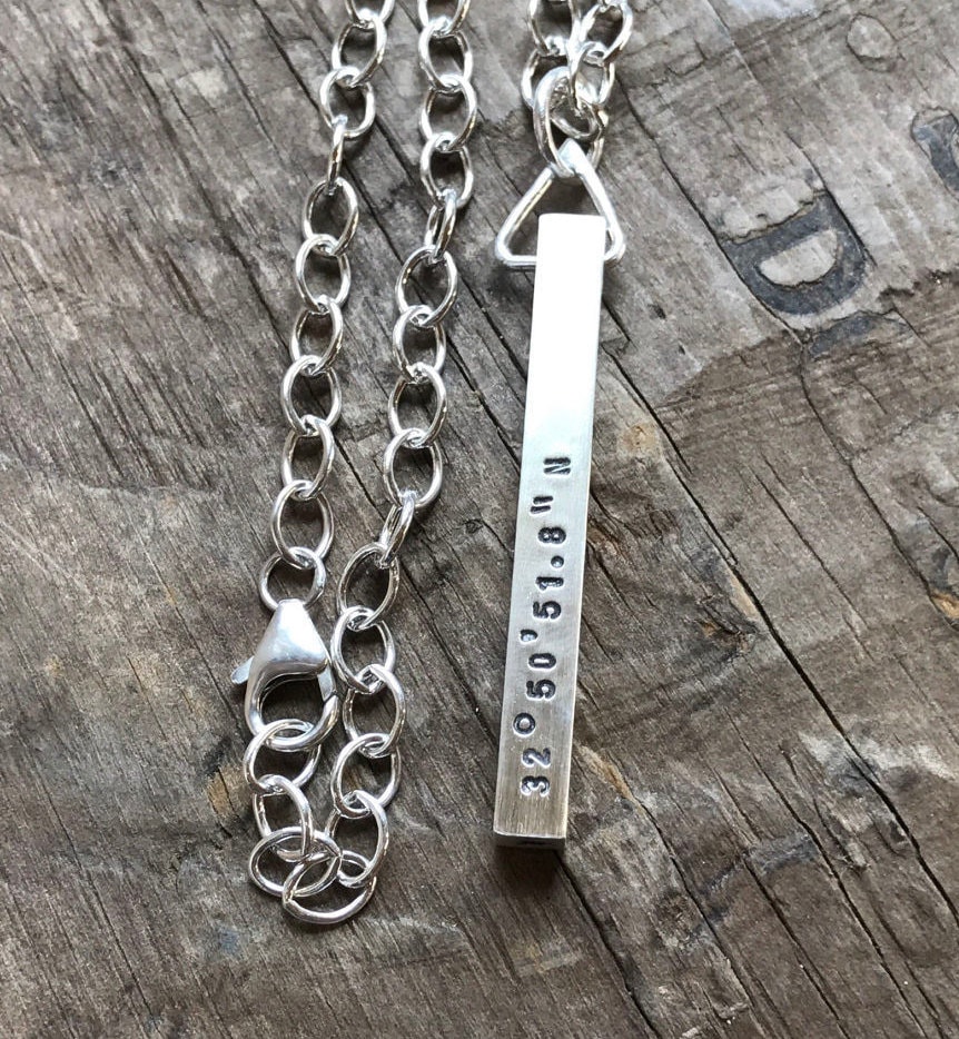 Fathers Day Men's Personalized Necklace Sterling Silver SOLID Bar