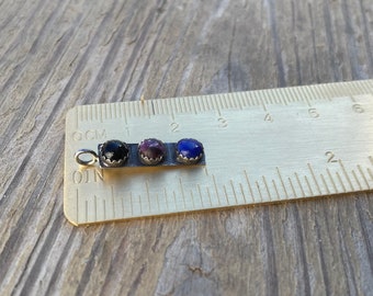 3 stone pendant lapis lazuli purple spiny oyster and onyx sterling silver handcrafted pendant with 3 gemstones