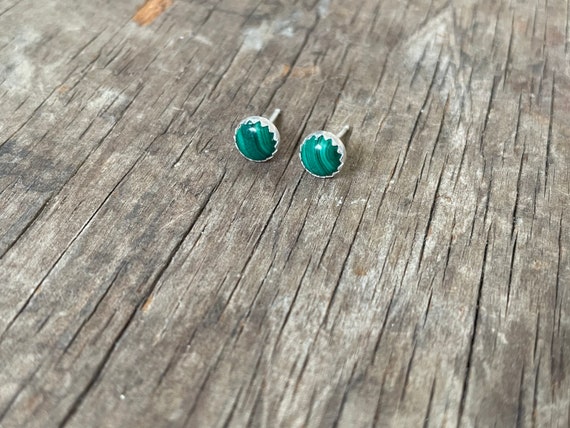 Malachite stud earrings handmade sterling silver earring studs green earrings 6mm green studs