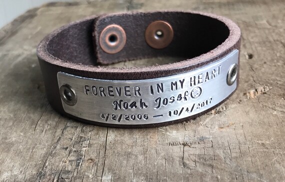 Memorial Bracelet In Memory Personalized Tribute Leather Bracelet Custom Remembrance Gift