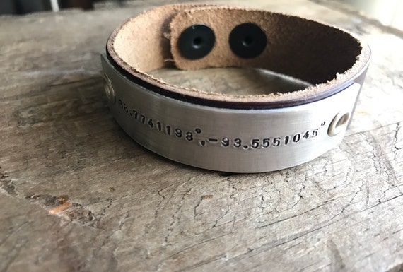 Personalized Mens Bracelet Personalized Men's Leather Bracelet Longitude Latitude Custom GPS Coordinates Bracelet