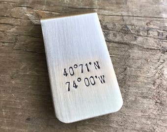 Personalized Money Clip Coordinates Custom GPS Custom Coordinates Longitude Latitude