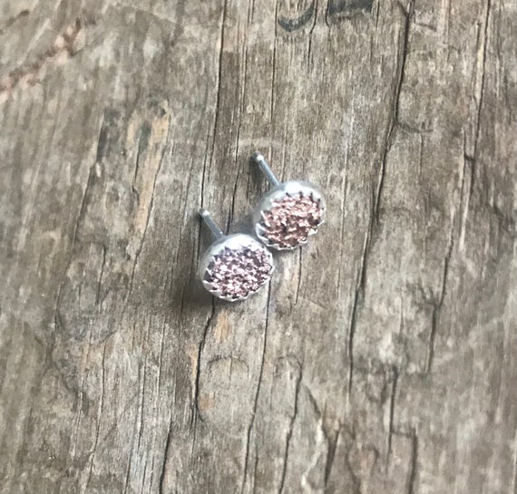 Rose Gold Druzy Earrings Silver Stud Earrings Sterling Silver Faux Druzy Stud Earrings Sparkly Druzy Sterling Silver studs