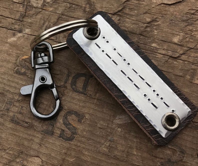 Morse Code Keychain Custom Personalized Leather key fob with your Secret Message or Braille