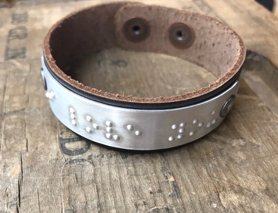 Personalized Braille Bracelet Personalized Unisex Leather Bracelet Custom Braille Message