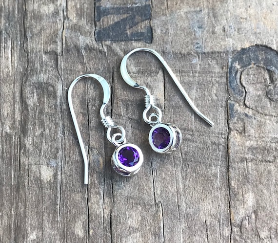 Amethyst Earrings Sterling Silver Earrings February Birthstone Tiny Drop Amethyst Sterling silver French Hook Dangle Earrings