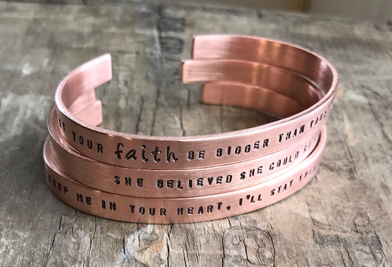 Custom Bracelet - Copper mantra Stack cuff bracelet -You design it! Personalized stacking cuffs with your custom saying hand stamped