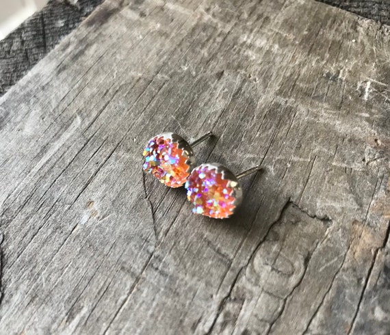 Druzy Earrings, Druzy Stud Earrings, Peacock Druzy, Rainbow Studs, Druzy  Quartz Jewelry, Rose Gold Earrings, Gold Earrings, Silver Earrings 