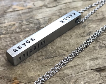 Steel Bar Necklace Personalized Necklace Stainless Steel Bar Necklace 4 Sided Dad Hipster Daddy Necklace bar dad