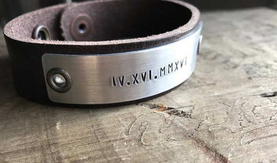 Roman Numerals Leather Bracelet Custom Bracelet Men's Women's Leather Bracelet Customized Roman Numeral Date