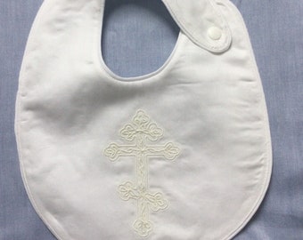 White Christening bib - bib with cross - variety of crosses available