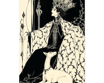 Graphic Queen Print Aubrey Beardsley Art Italian Greyhound Ink Poster