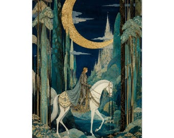 Kay Nielsen Art Vintage Storybook Lone Knight White Stallion Poster Print