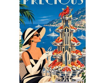 Monaco Travel Print Art Deco Food Art Seafood Tower Lobster Poster