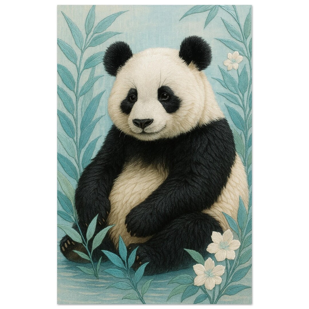 Modern Folk Art Panda Poster Colorful Wildlife Print Giant Animal ...