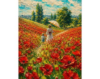 Poppy Field Print Argenteuil Landscape Red Poppies Thick Impasto Poster