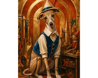 Steampunk Puppy Art Greyhound Pinocchio Mediterranean Blue Poster Print
