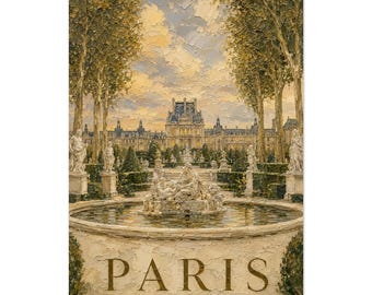 Tuileries Garden Art Paris Travel Poster Louvre Palace Thick Impasto Print