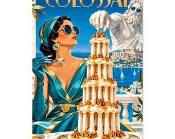 Greece Travel Print Art Deco Food Art Parthenon Dessert Poster