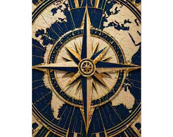 Compass Rose Print Lisbon Belém Art Deco Poster Luxury Geometric Nautical Maritime Wall Art