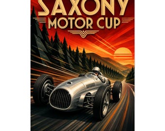 Saxony Motor Cup Vintage Racing Art Germany Speed Classic Car Poster