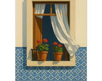 Lisbon Art Print • blue shutters • azulejo tiles • Portugal travel poster • world cities prints