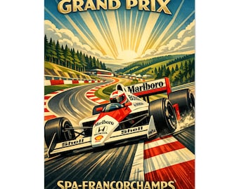 Póster del McLaren MP4/4 estilo Art Déco – Spa Francorchamps 1988