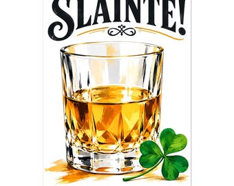 Irish Whiskey Print Slainte Bar Poster Whiskey Tumbler Gouache Art