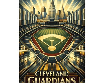 Cleveland Guardians Art Deco Stadium Print, Vintage Baseball Wall Art