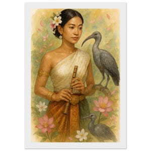 Poster di belle arti raffigurante una donna cambogiana, con cornice in legno, patrimonio khmer, arte murale, decorazione culturale del sud-est asiatico, arte popolare incorniciata, arte murale cambogiana