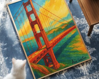 Golden Gate Bridge Poster • Colorful City Print • California Wall Art • San Francisco Landmark Decor