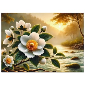 Poster con fiori dell'albero di Franklin - Stampa artistica botanica da parete - Grande arte naturalistica, decorazione artistica di qualità museale con fauna selvatica e botanica