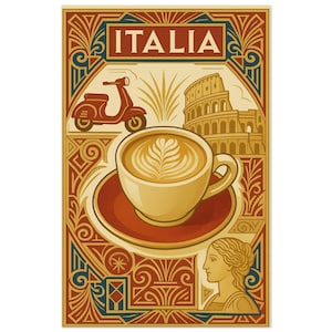 Italia poster, latte poster, latte art, latte print, espresso poster, cafe poster, latte wall art, latte art print, latte lover gift