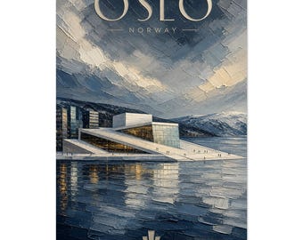 Opernhaus Oslo Impasto Print: Nordische Blaue Winter Landschaft Kunst Poster