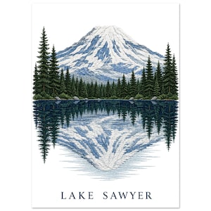 Lake Sawyer Print: Mount Rainier Poster Pacific Northwest Washington Minimalist Art