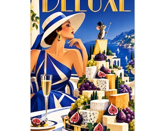 Mediterranean Print Art Deco Food Art French Cheese Riviera Poster